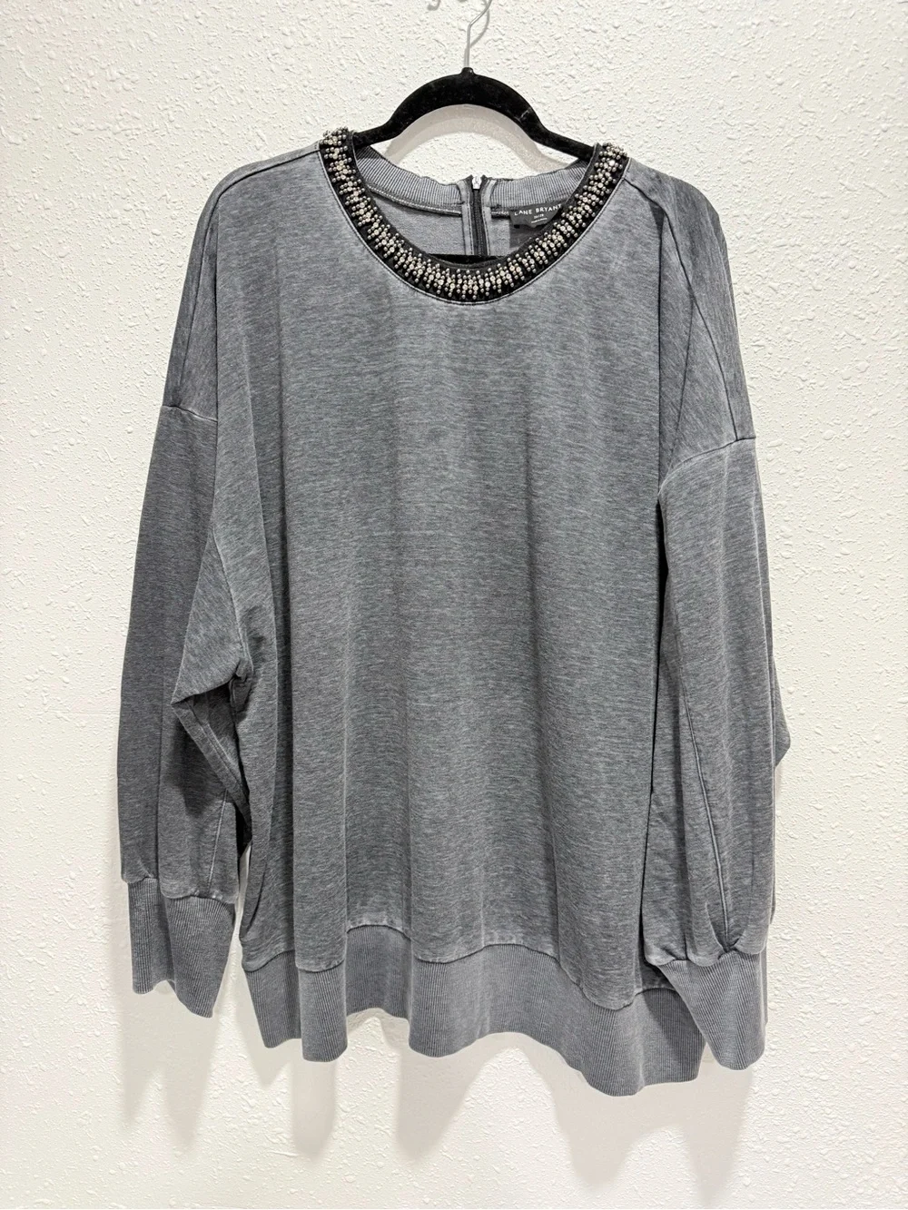 Lane Bryant Charcoal Grey Pullover Sweatshirt with Beaded Neckline 26